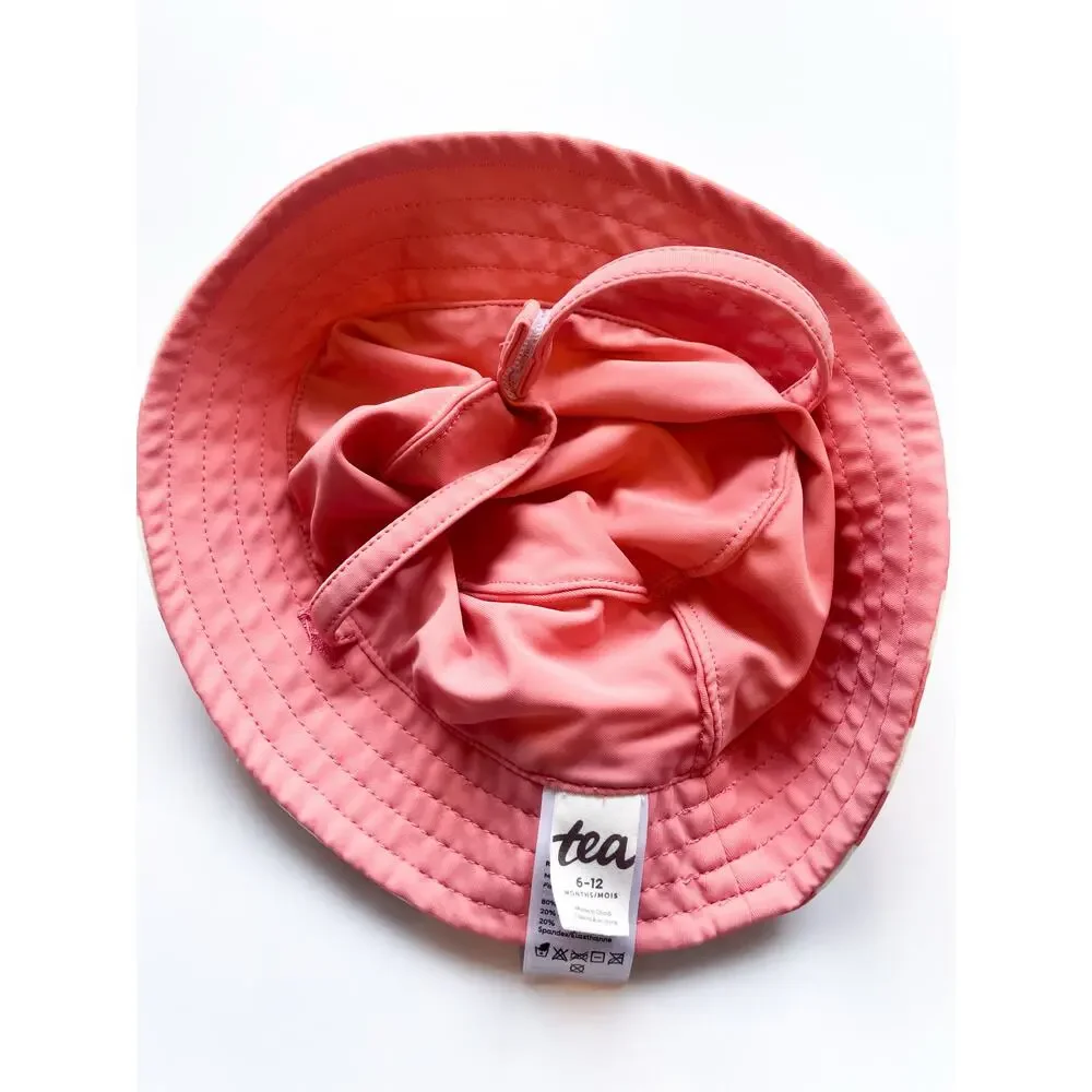 Baby Girl's Tea Collection Pink and White Striped Reversible Sun Hat Size 6-12m